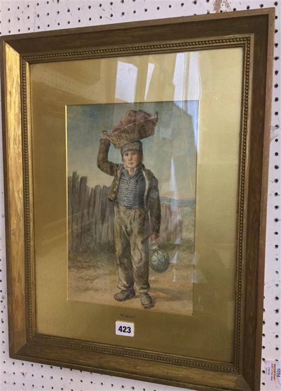 William Henry Hunt (1790-1864) Boy carrying a basket, 12.5 x 8.25in.